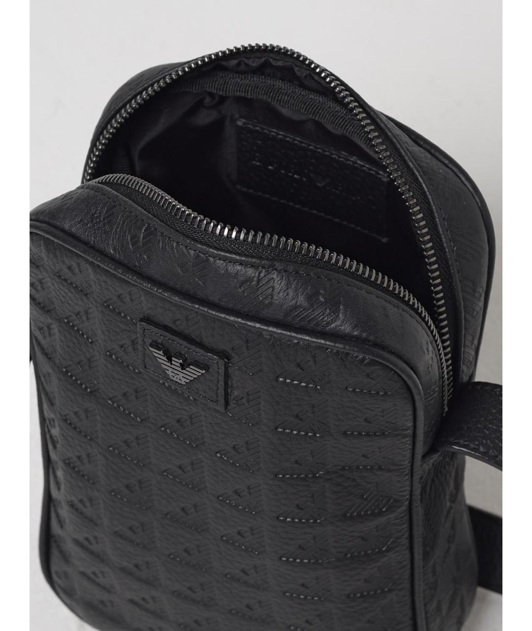 EMPORIO ARMANI Черная кожаная сумка на плечо, фото 3