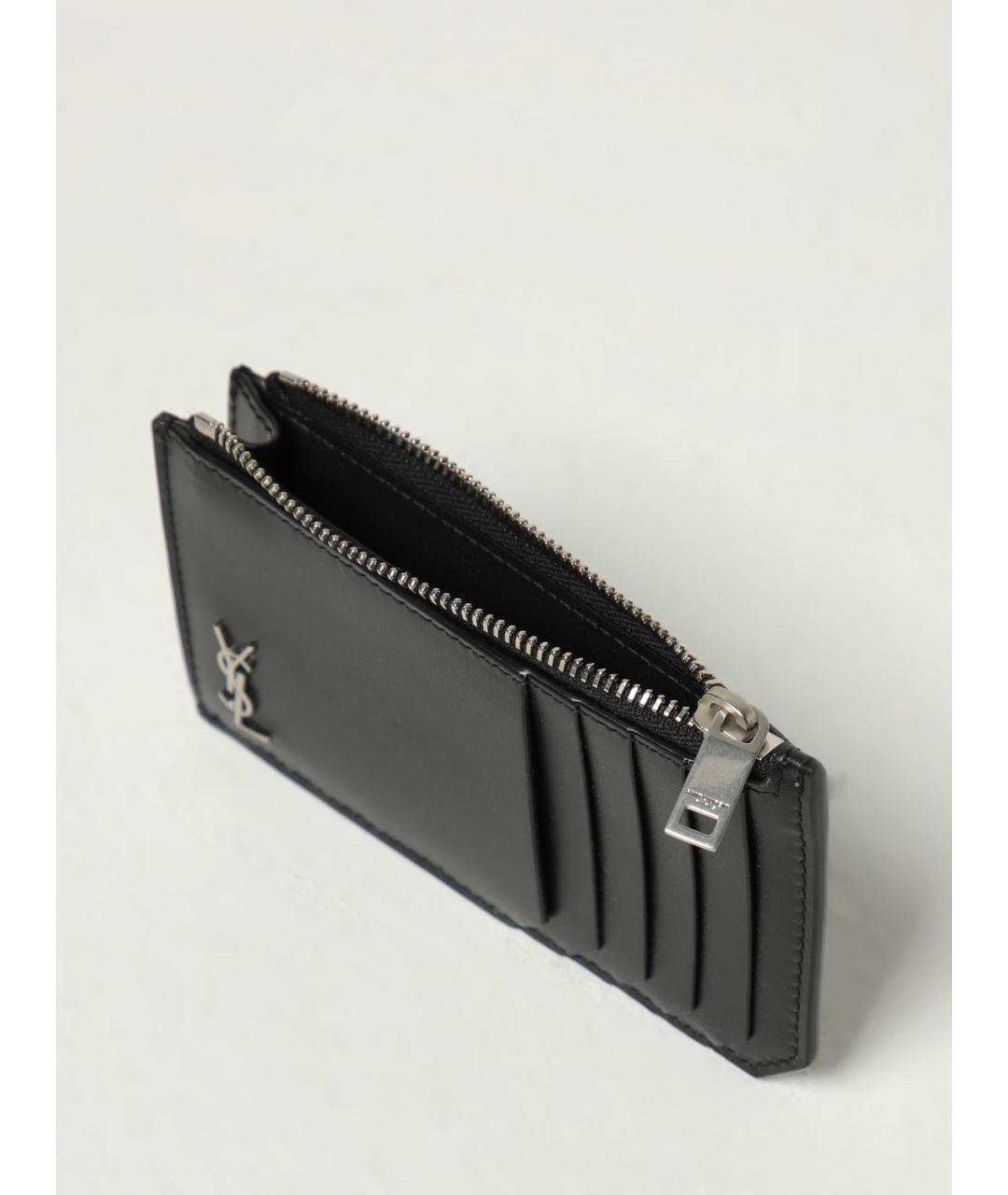 SAINT LAURENT Черный кожаный кардхолдер, фото 3