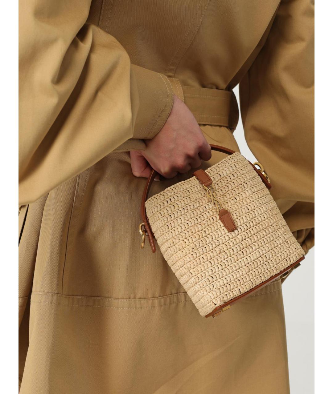 SAINT LAURENT Бежевая пелетеная сумка через плечо, фото 2