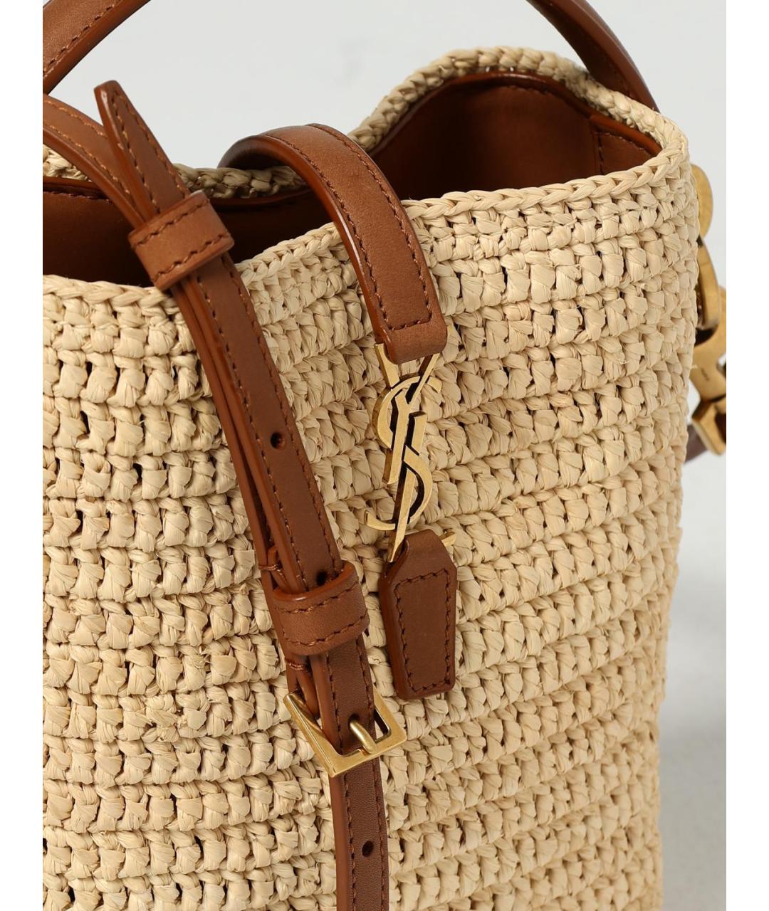 SAINT LAURENT Бежевая пелетеная сумка через плечо, фото 4