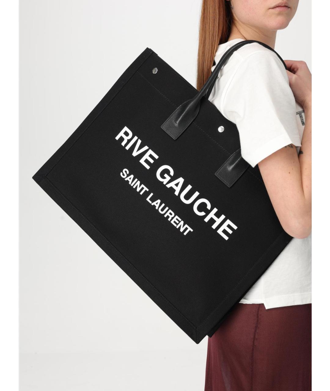 SAINT LAURENT Черная тканевая сумка тоут, фото 2