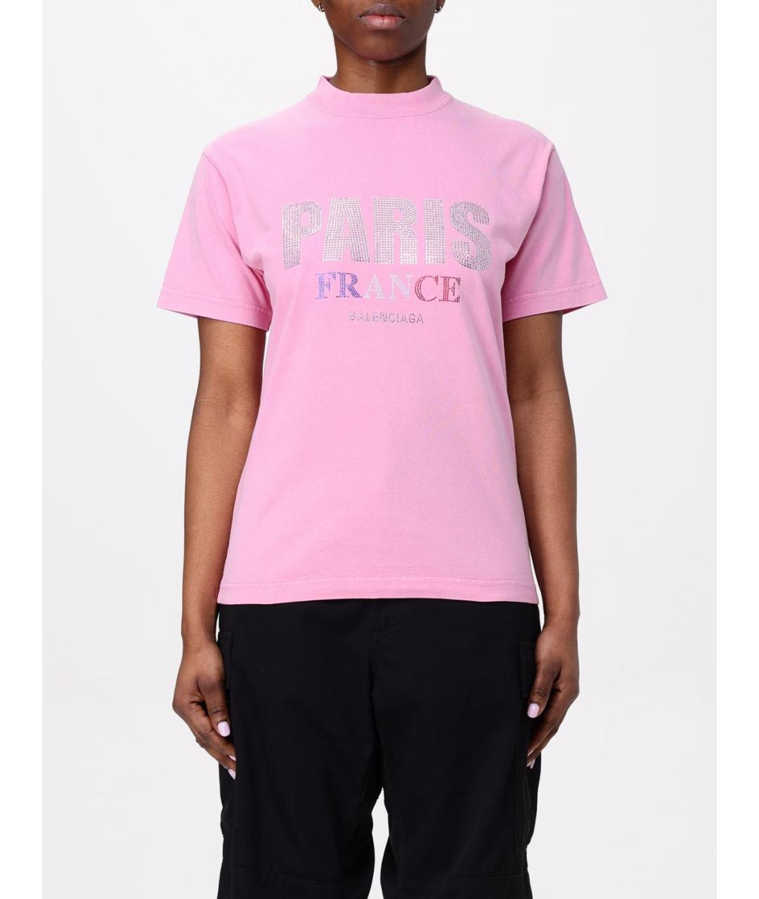 BALENCIAGA Розовая хлопковая футболка, фото 6