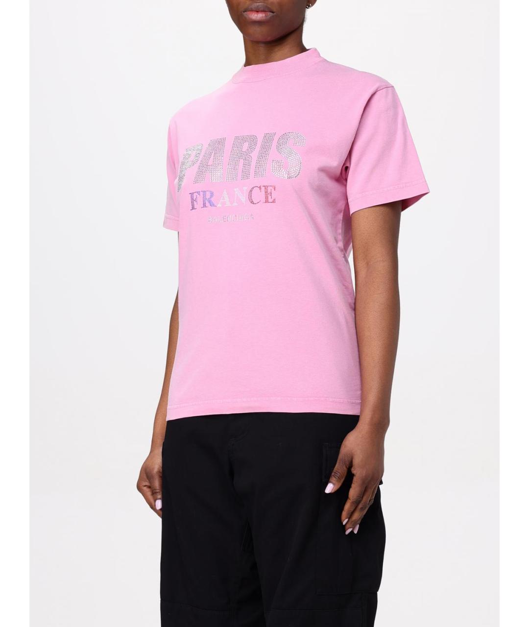 BALENCIAGA Розовая хлопковая футболка, фото 4