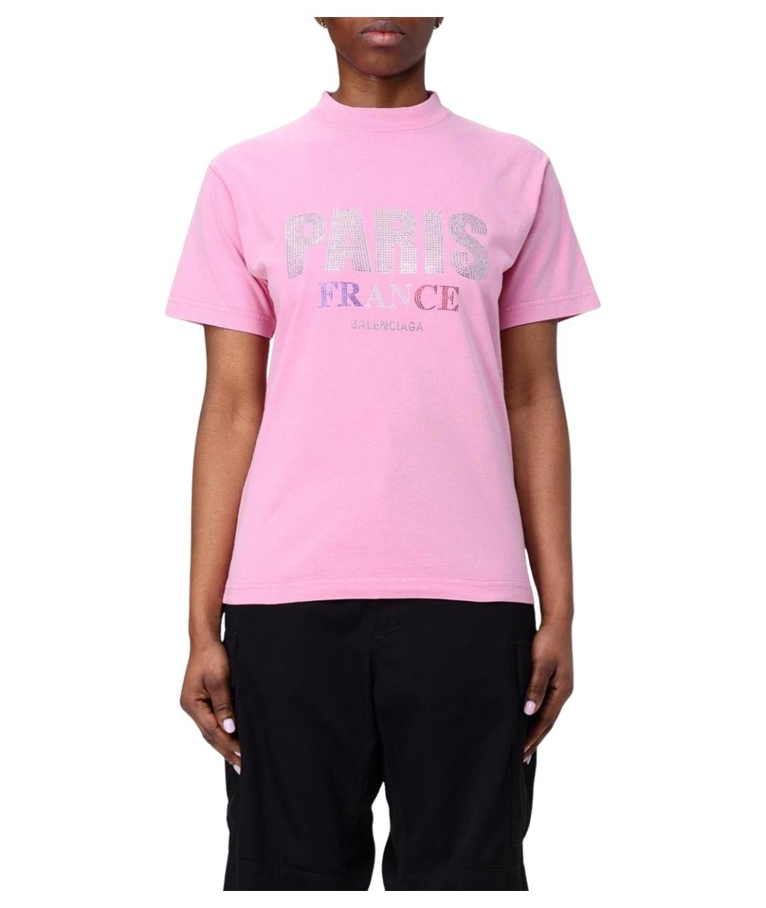 BALENCIAGA Розовая хлопковая футболка, фото 1