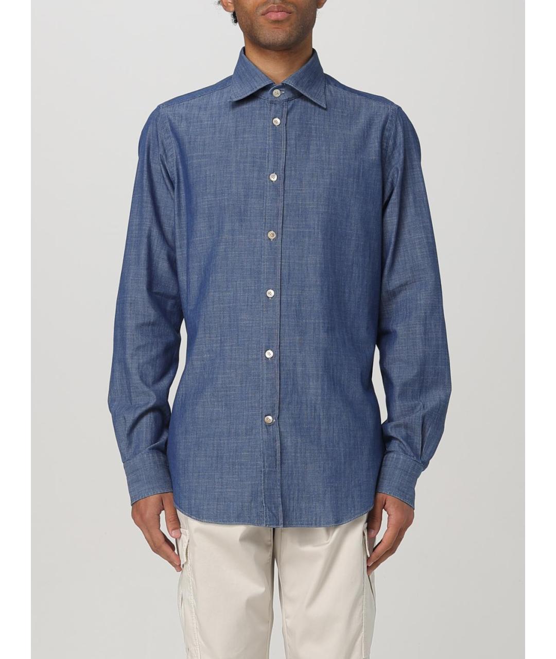 ELEVENTY Синяя хлопковая кэжуал рубашка, фото 4