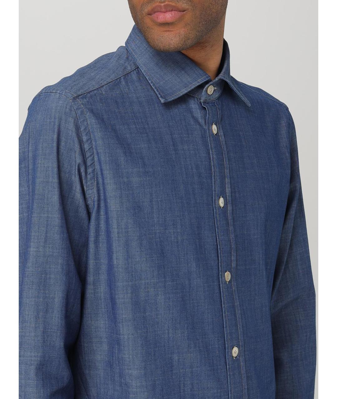 ELEVENTY Синяя хлопковая кэжуал рубашка, фото 3
