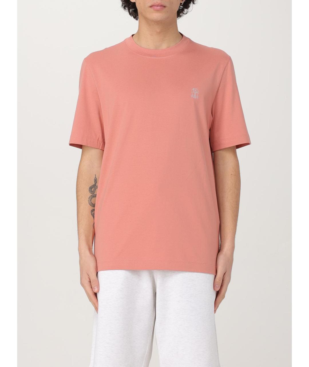 BRUNELLO CUCINELLI Коралловая хлопковая футболка, фото 2