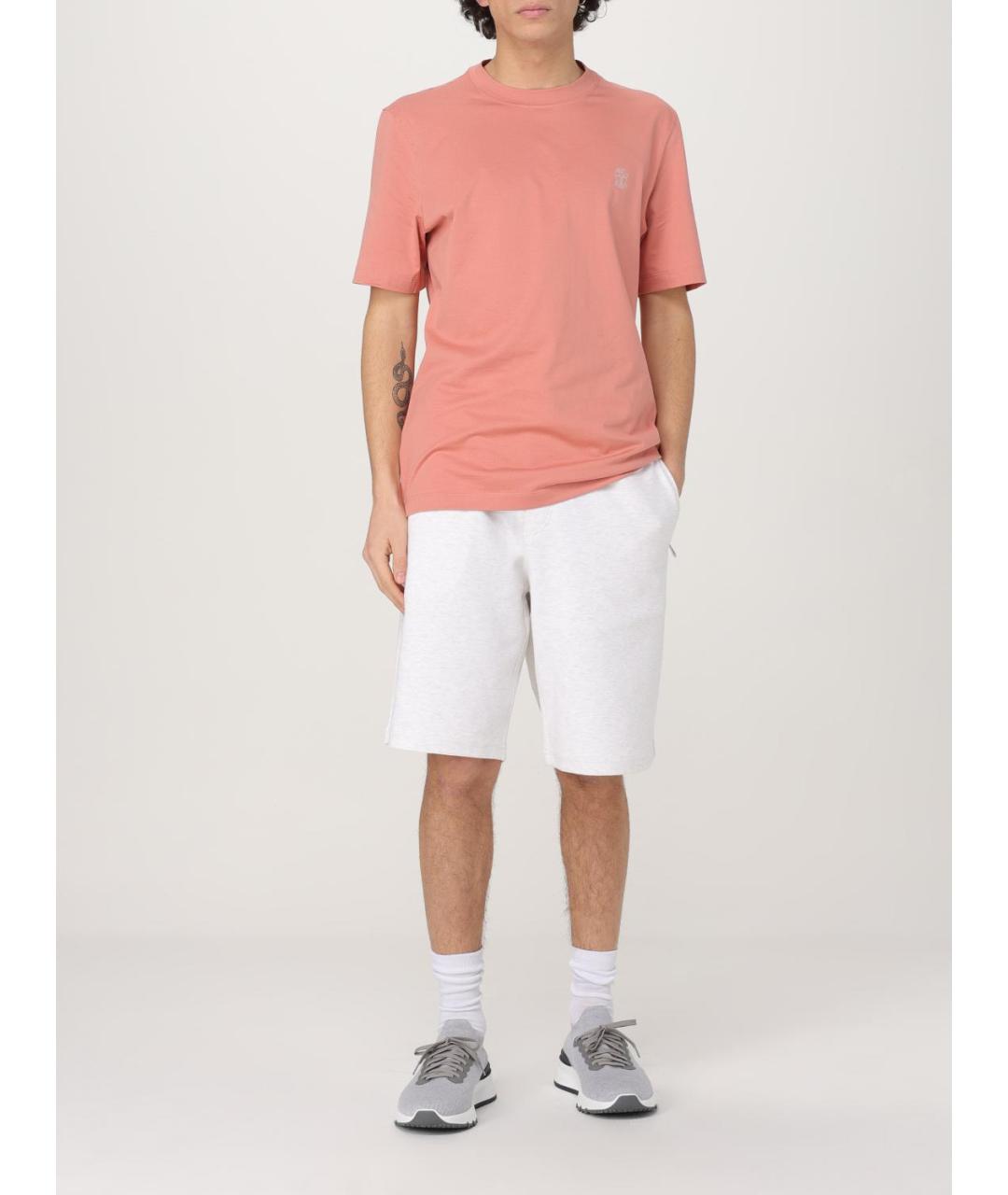 BRUNELLO CUCINELLI Коралловая хлопковая футболка, фото 3