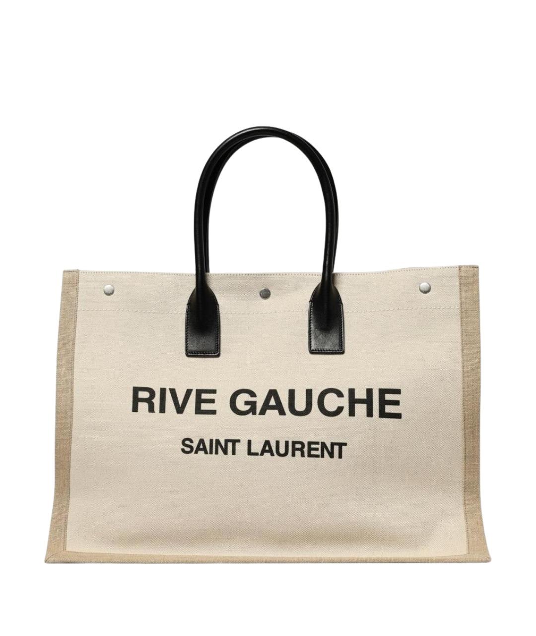 SAINT LAURENT Бежевая тканевая сумка тоут, фото 1