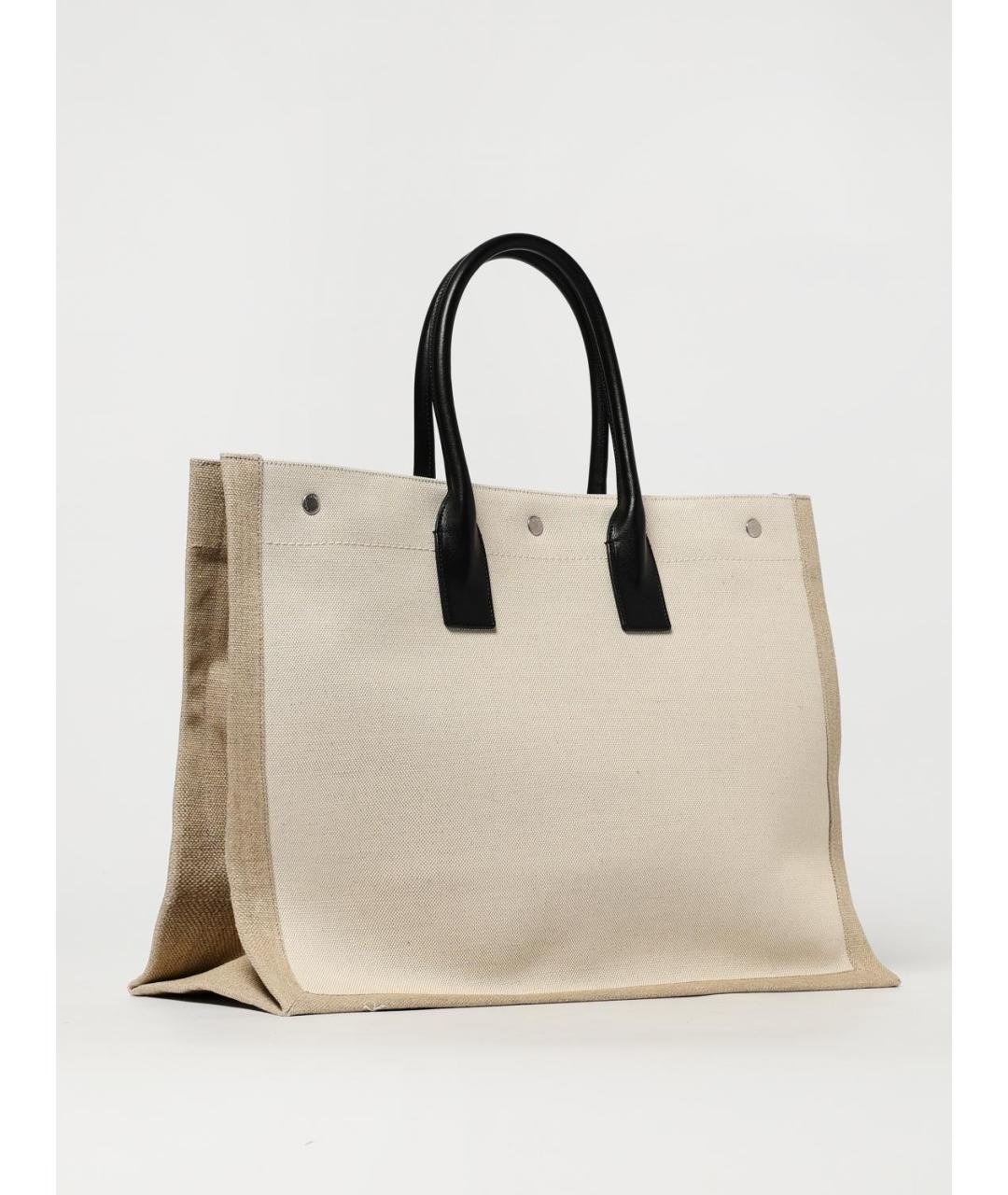 SAINT LAURENT Бежевая тканевая сумка тоут, фото 3