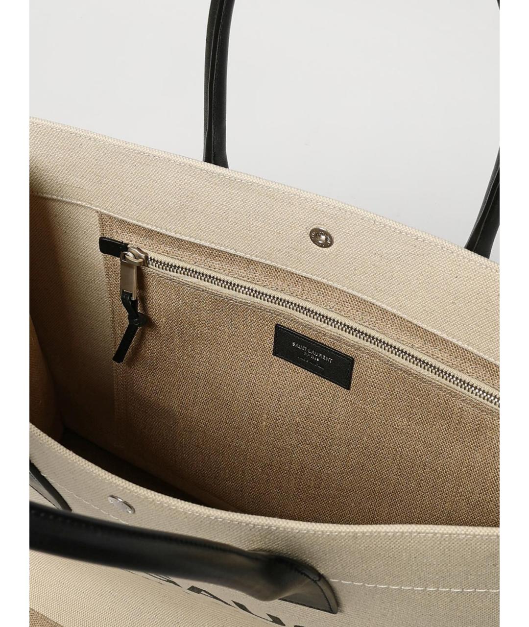 SAINT LAURENT Бежевая тканевая сумка тоут, фото 5