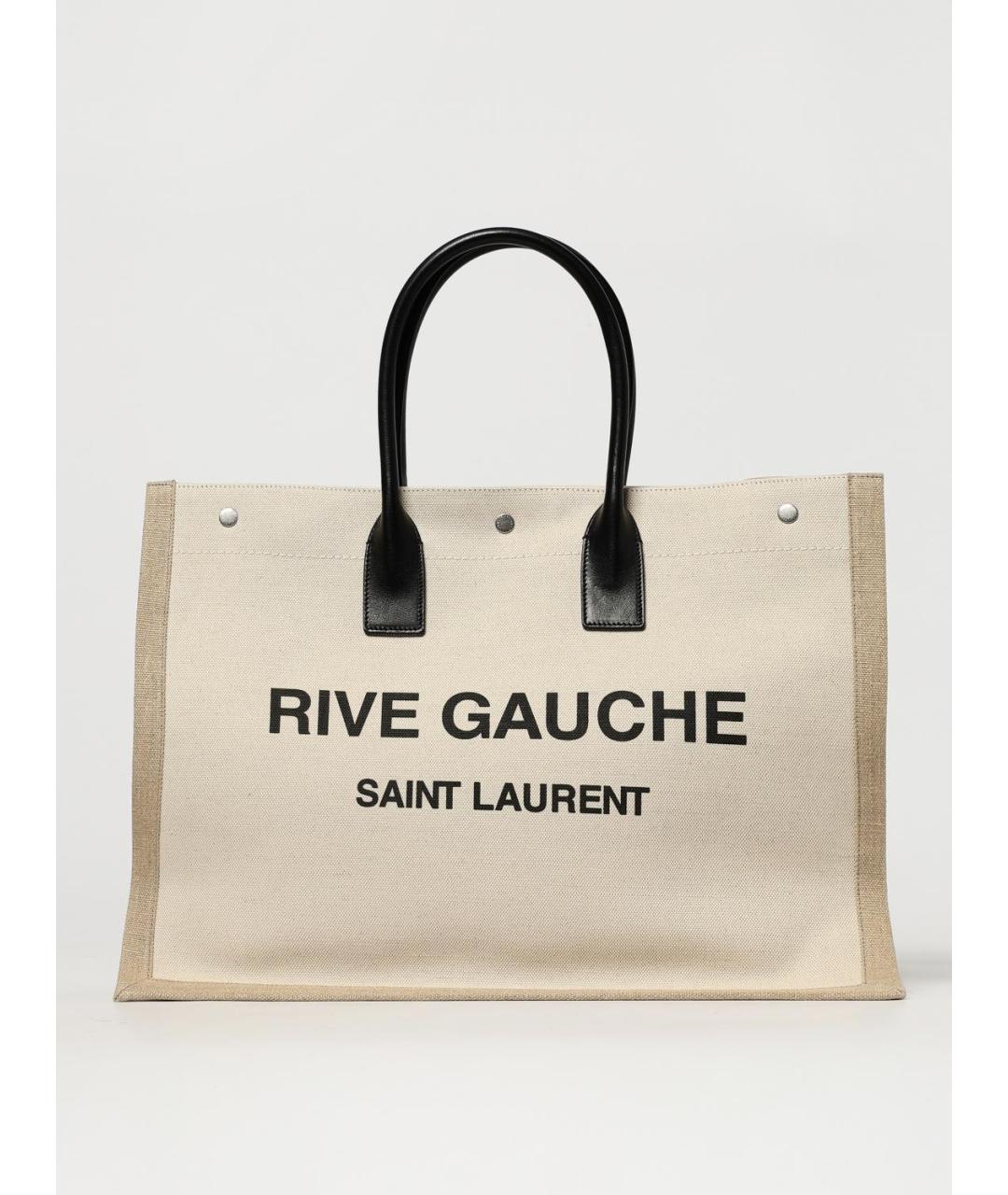 SAINT LAURENT Бежевая тканевая сумка тоут, фото 6