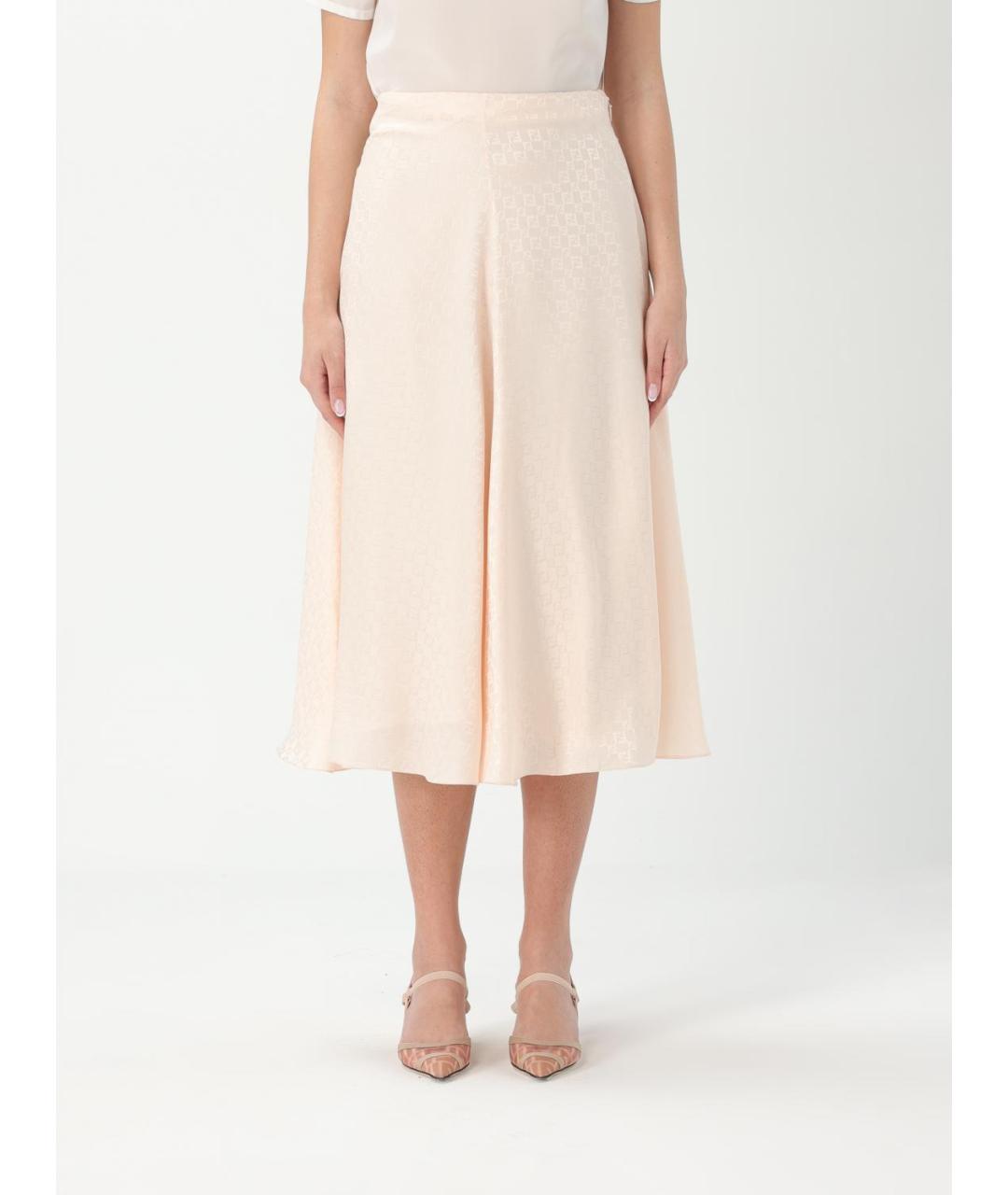 FENDI Розовая шелковая юбка миди, фото 5