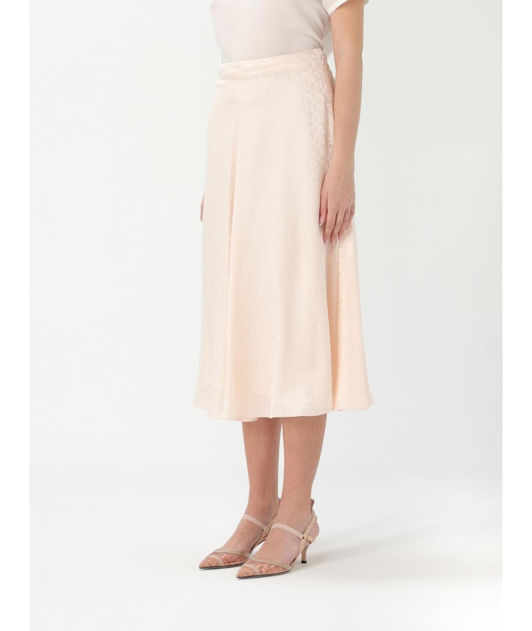 FENDI Розовая шелковая юбка миди, фото 3
