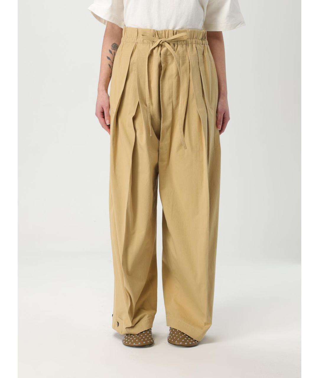 JIL SANDER Бежевые хлопковые прямые брюки, фото 2