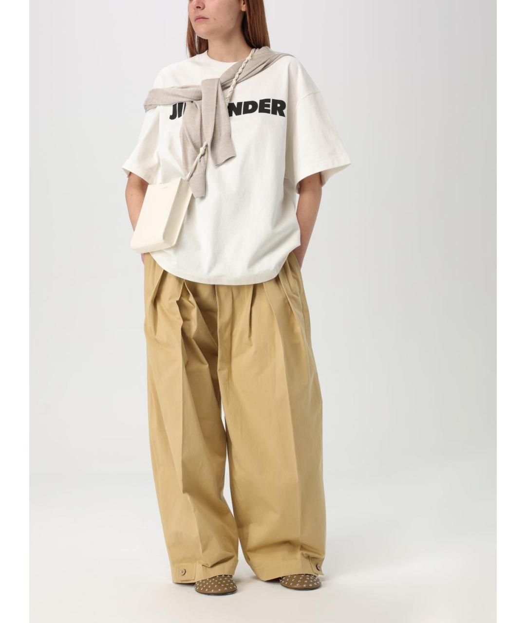JIL SANDER Бежевые хлопковые прямые брюки, фото 3