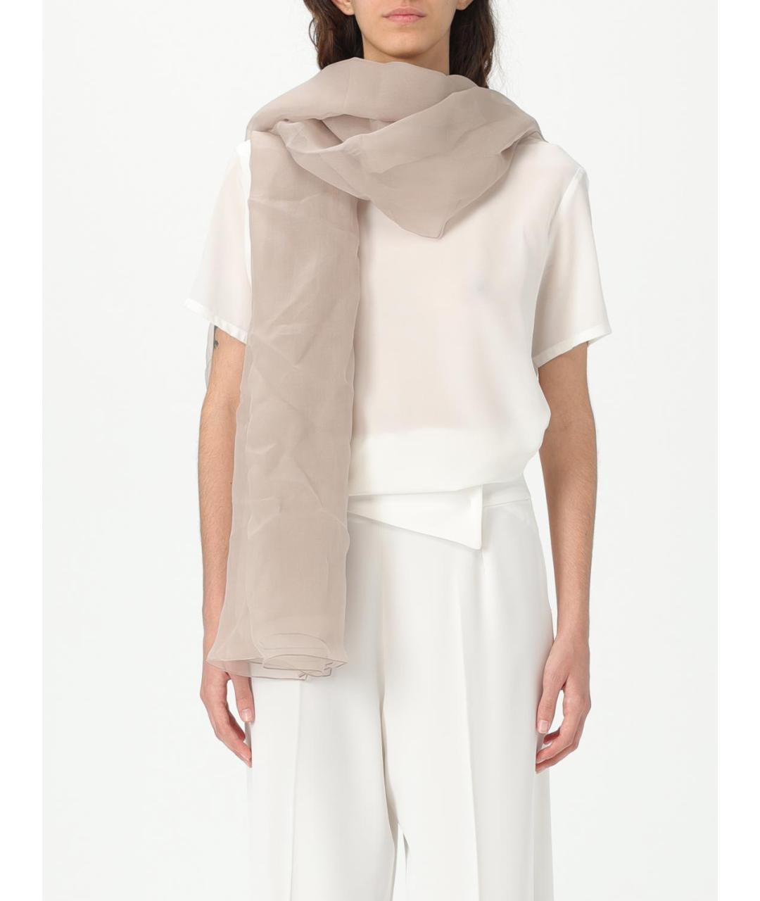 ALBERTA FERRETTI Бежевый шелковый шарф, фото 2