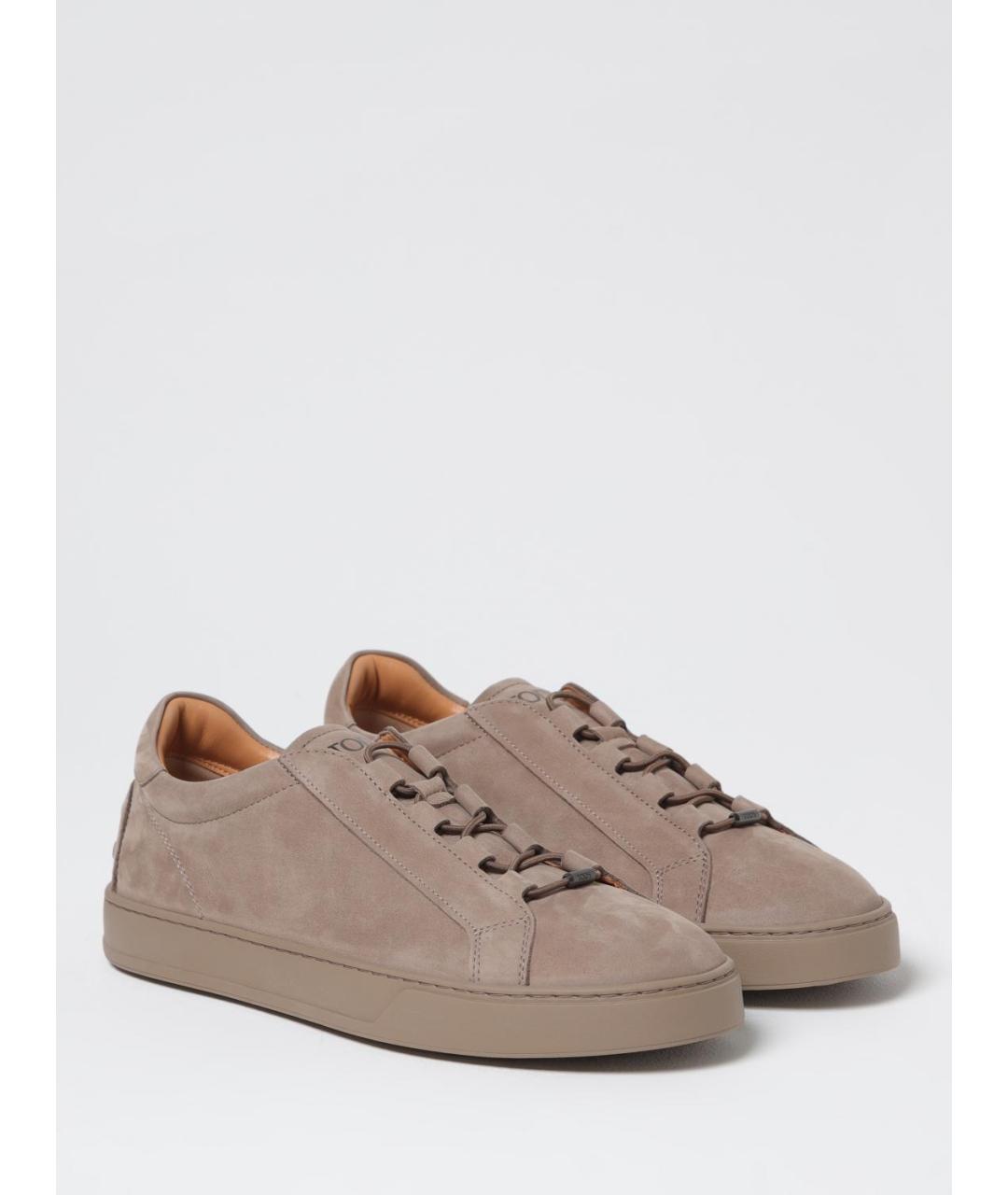 TOD'S Бежевые замшевые низкие кроссовки / кеды, фото 2