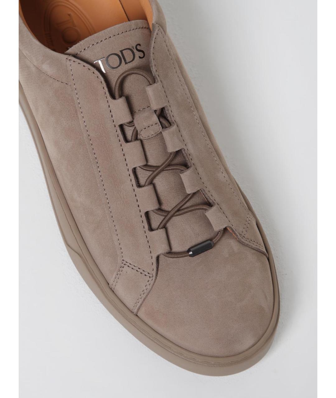 TOD'S Бежевые замшевые низкие кроссовки / кеды, фото 4