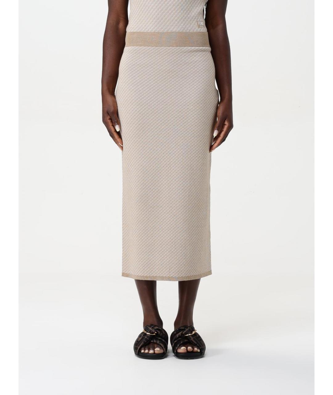 FENDI Бежевая полиамидовая юбка миди, фото 6
