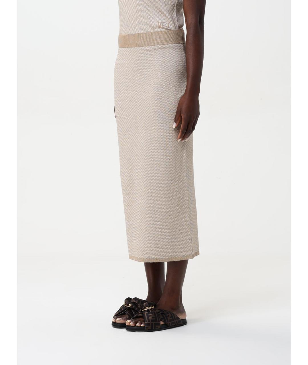 FENDI Бежевая полиамидовая юбка миди, фото 4