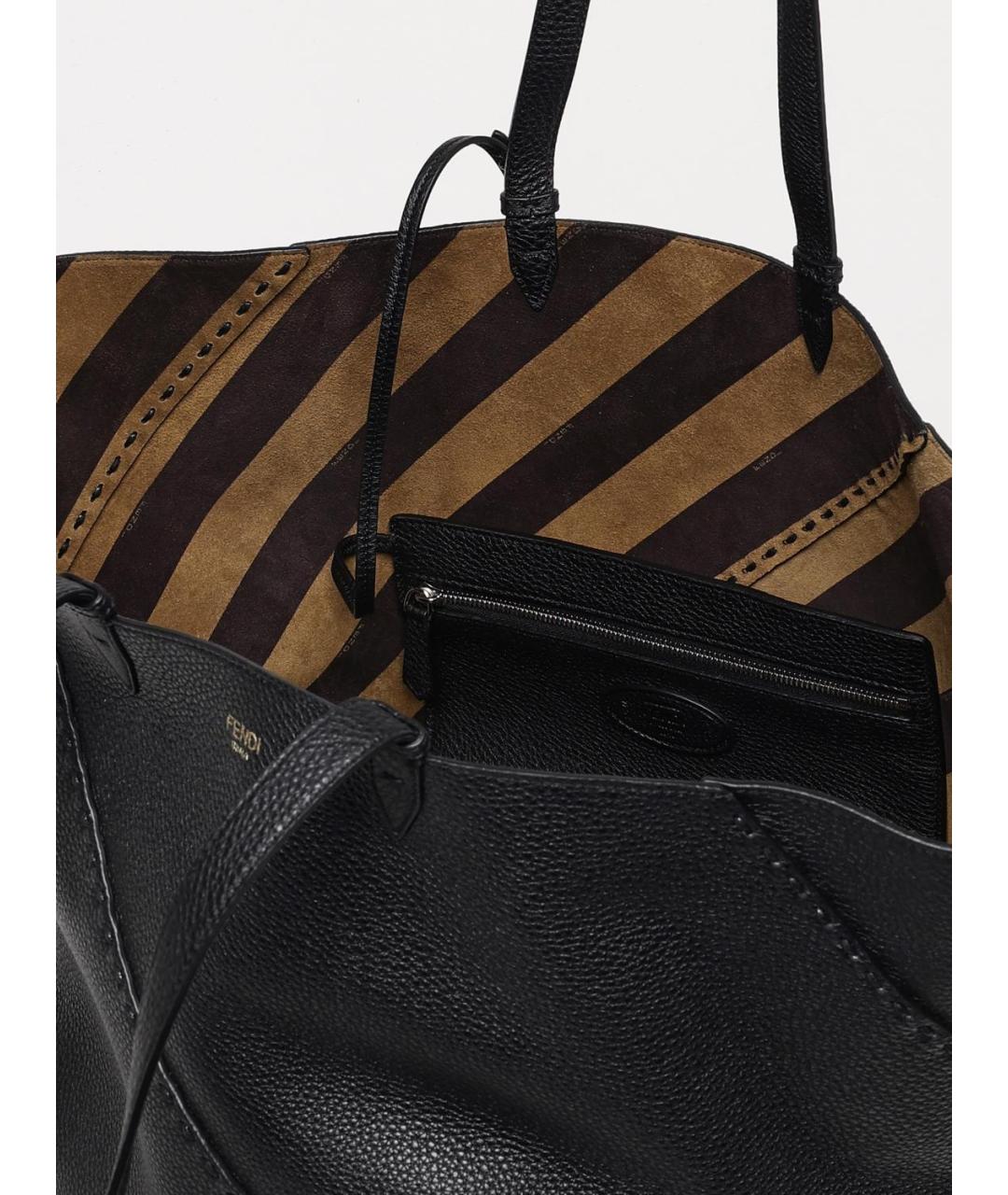 FENDI Черная кожаная сумка тоут, фото 5