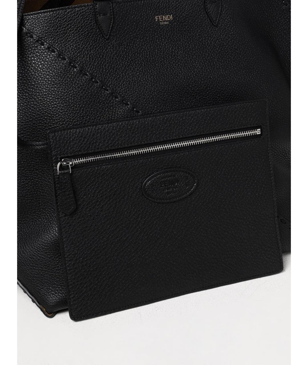 FENDI Черная кожаная сумка тоут, фото 4