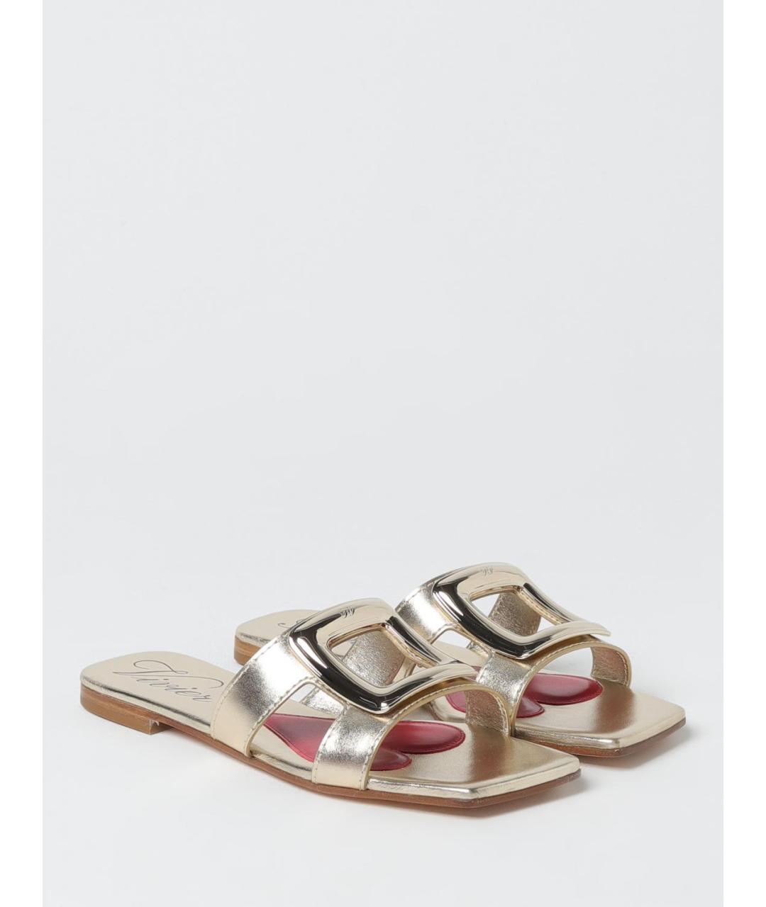 ROGER VIVIER Золотые кожаные сандалии, фото 2