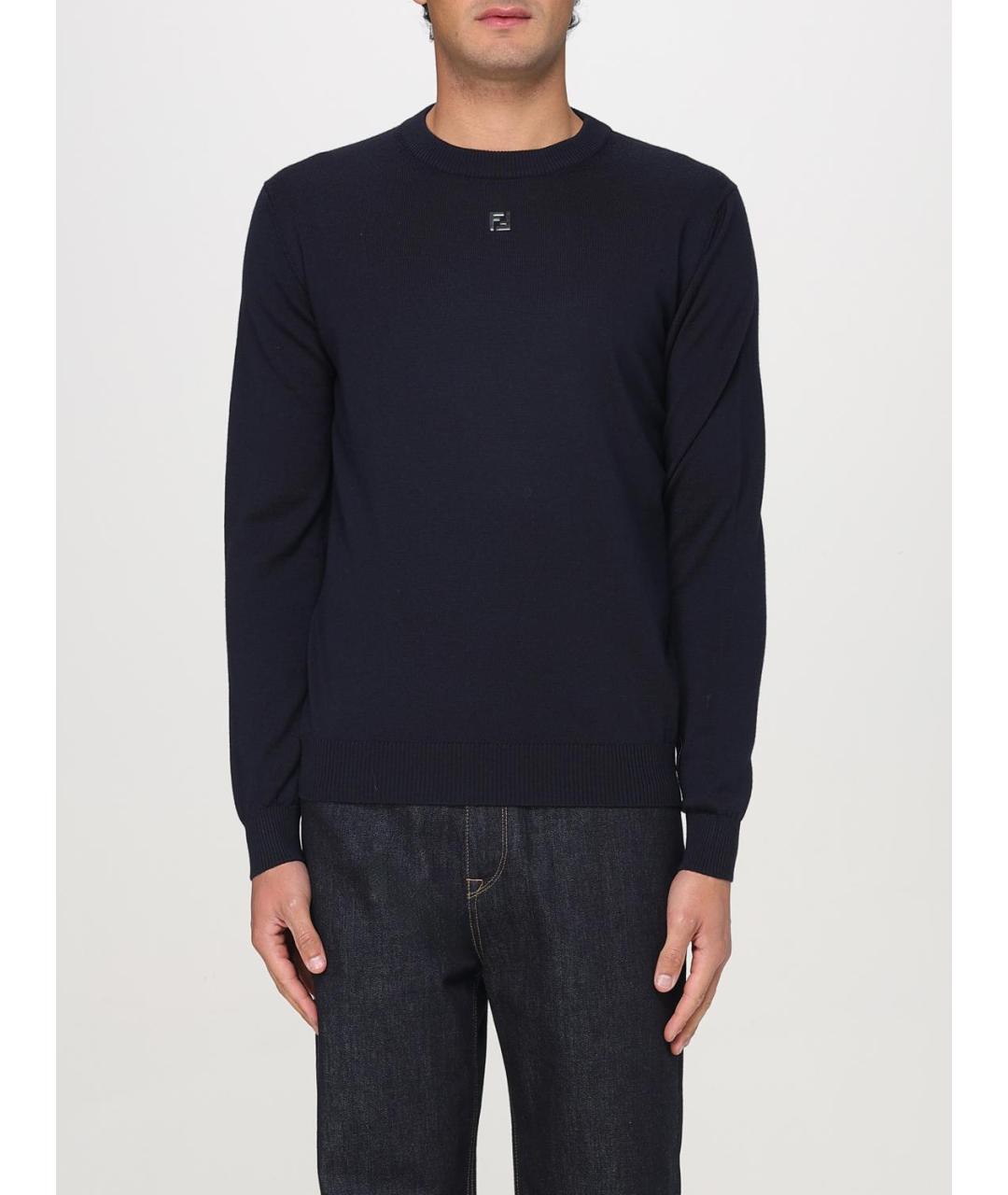 FENDI Темно-синий шерстяной джемпер / свитер, фото 6