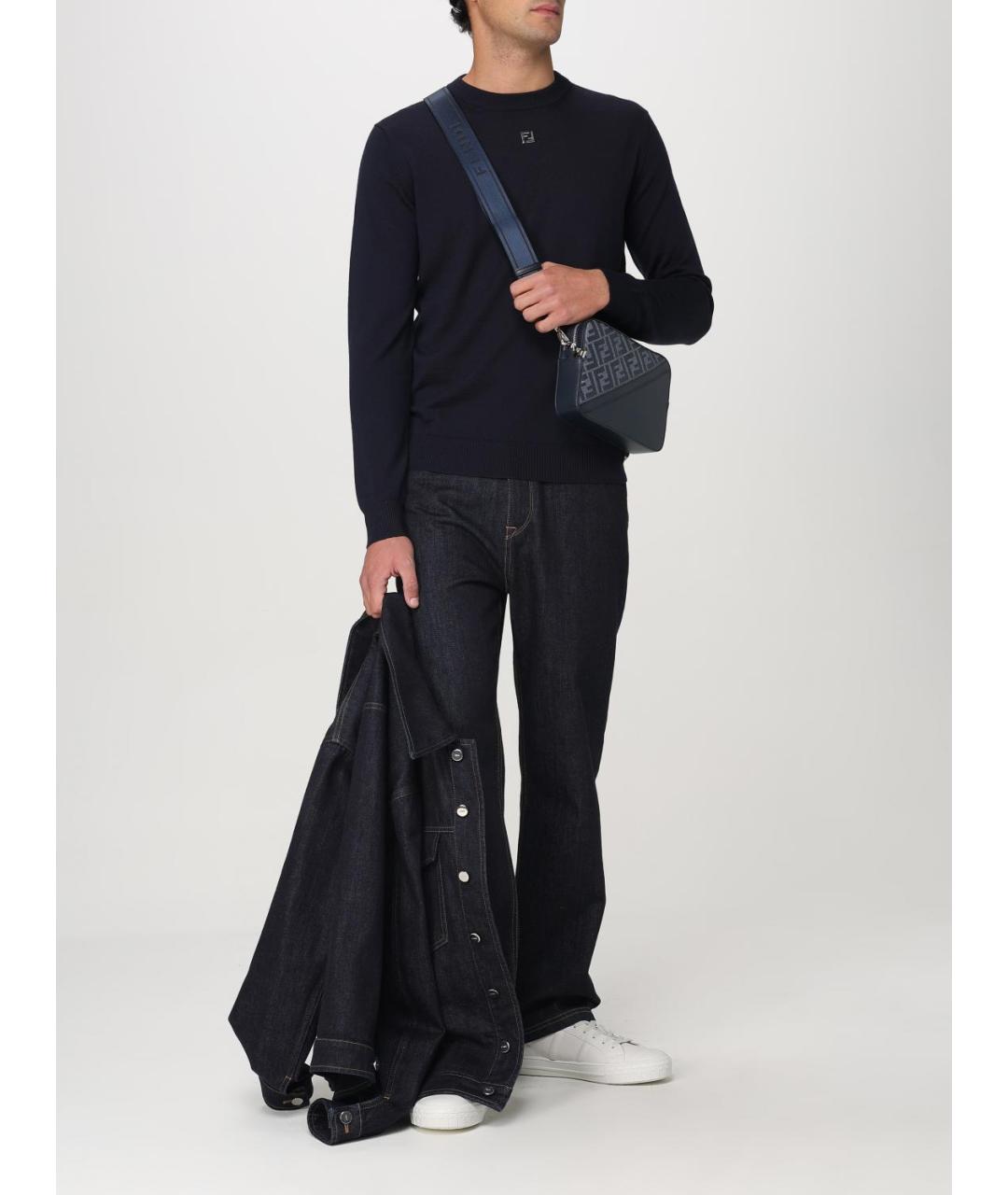 FENDI Темно-синий шерстяной джемпер / свитер, фото 2