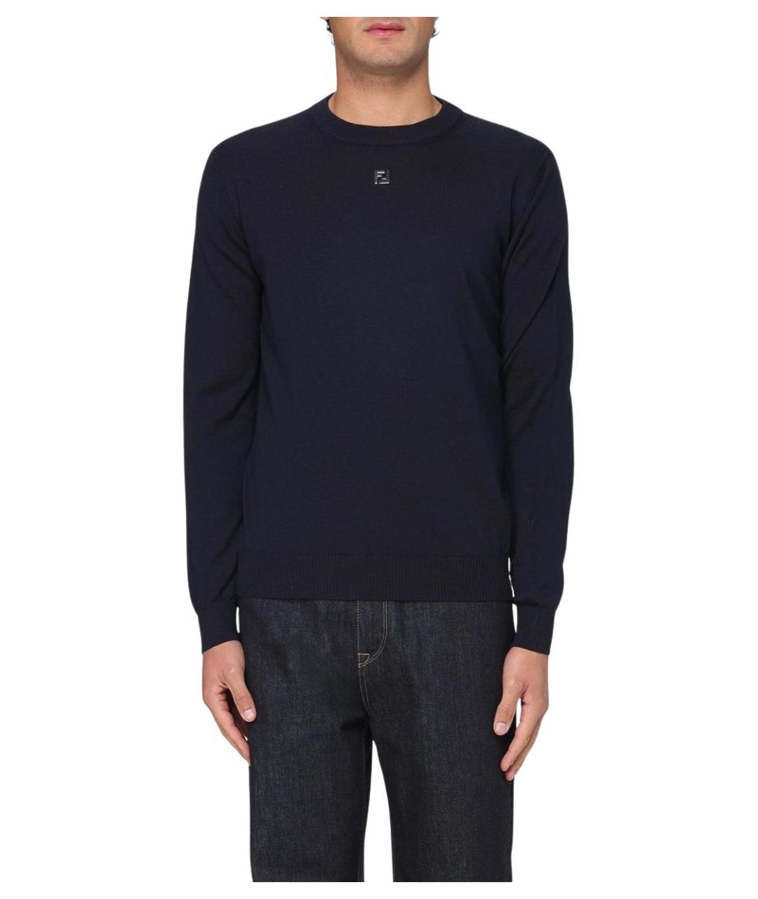 FENDI Темно-синий шерстяной джемпер / свитер, фото 1