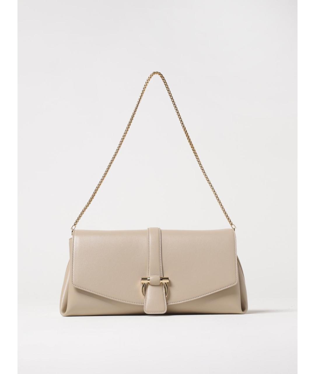 FERRAGAMO Бежевая кожаная сумка через плечо, фото 6