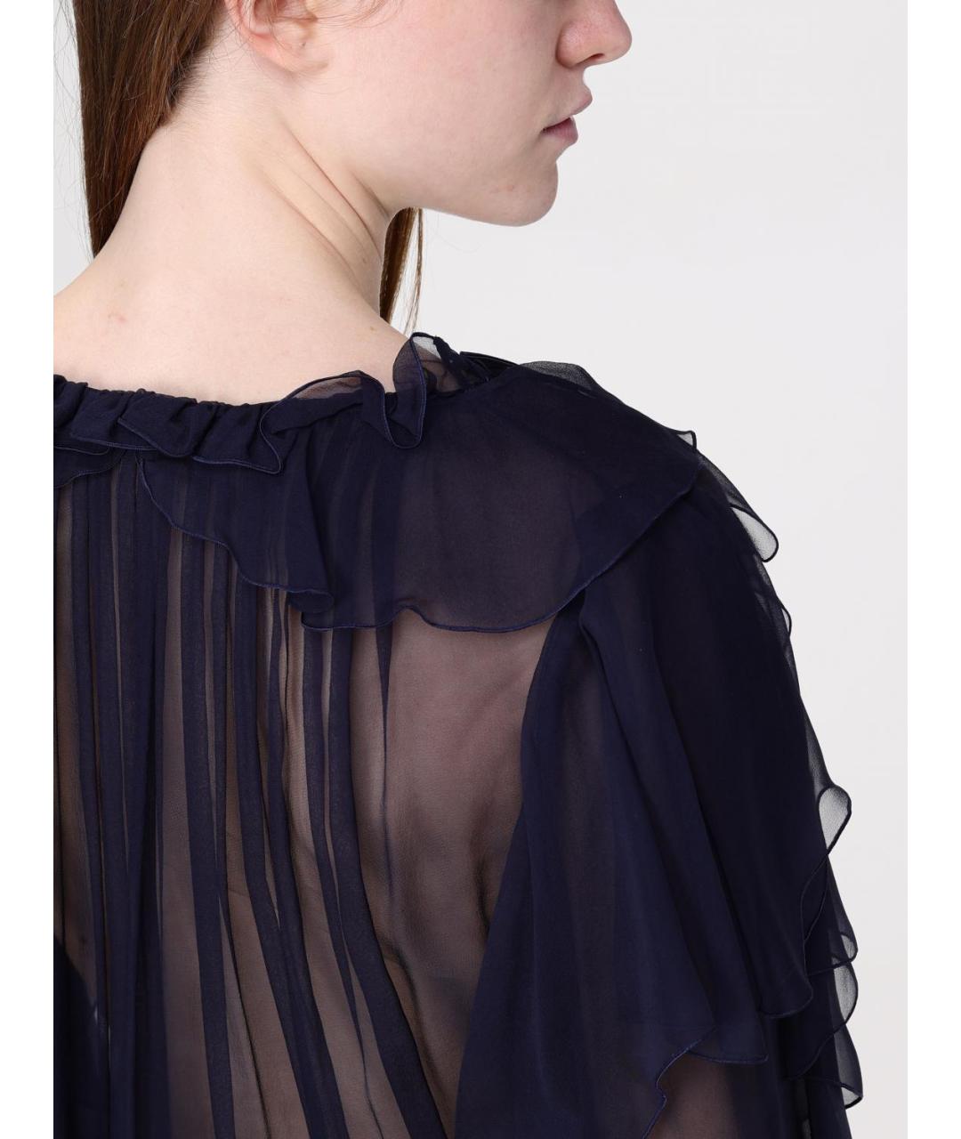 ALBERTA FERRETTI Темно-синяя шелковая блузы, фото 6