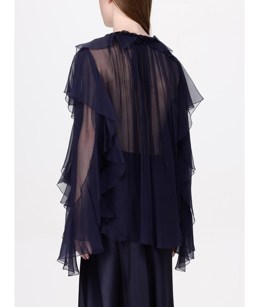 ALBERTA FERRETTI Темно-синяя шелковая блузы, фото 4