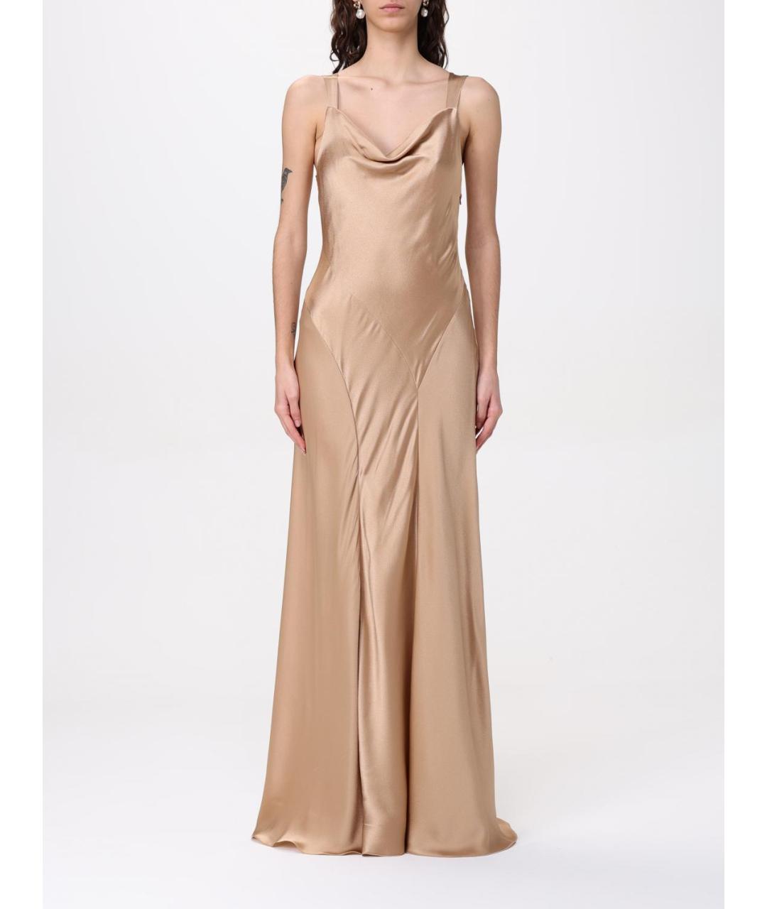 ALBERTA FERRETTI Бежевое ацетатное вечернее платье, фото 2