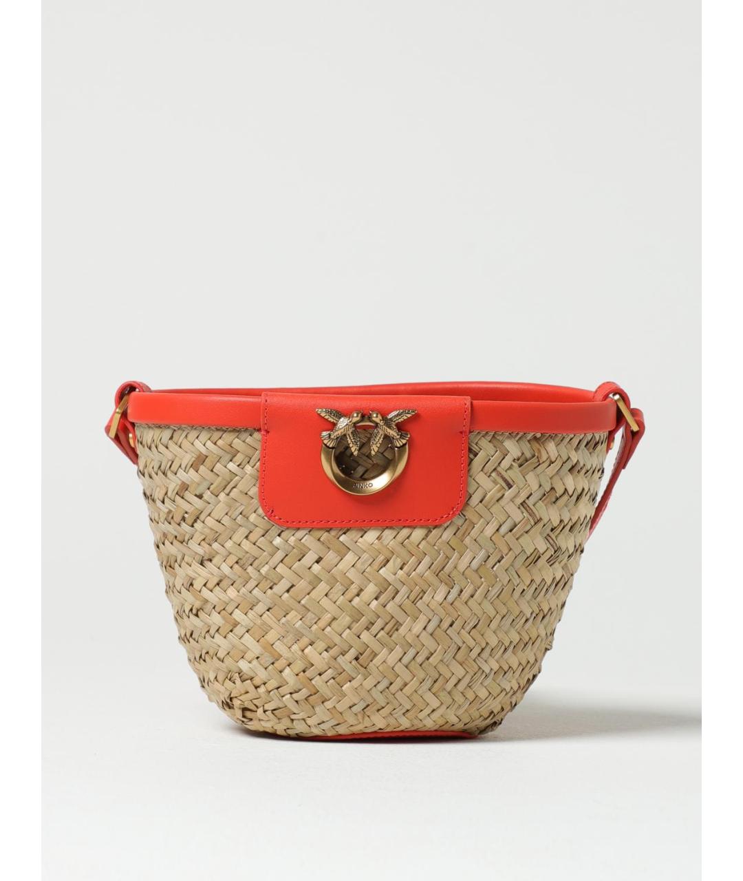 PINKO Бежевая пелетеная пляжная сумка, фото 4