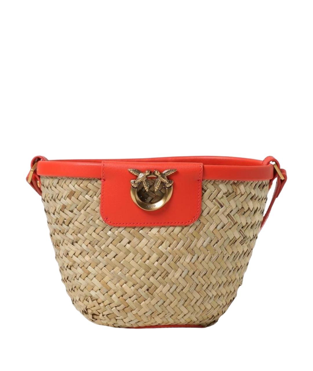 PINKO Бежевая пелетеная пляжная сумка, фото 1