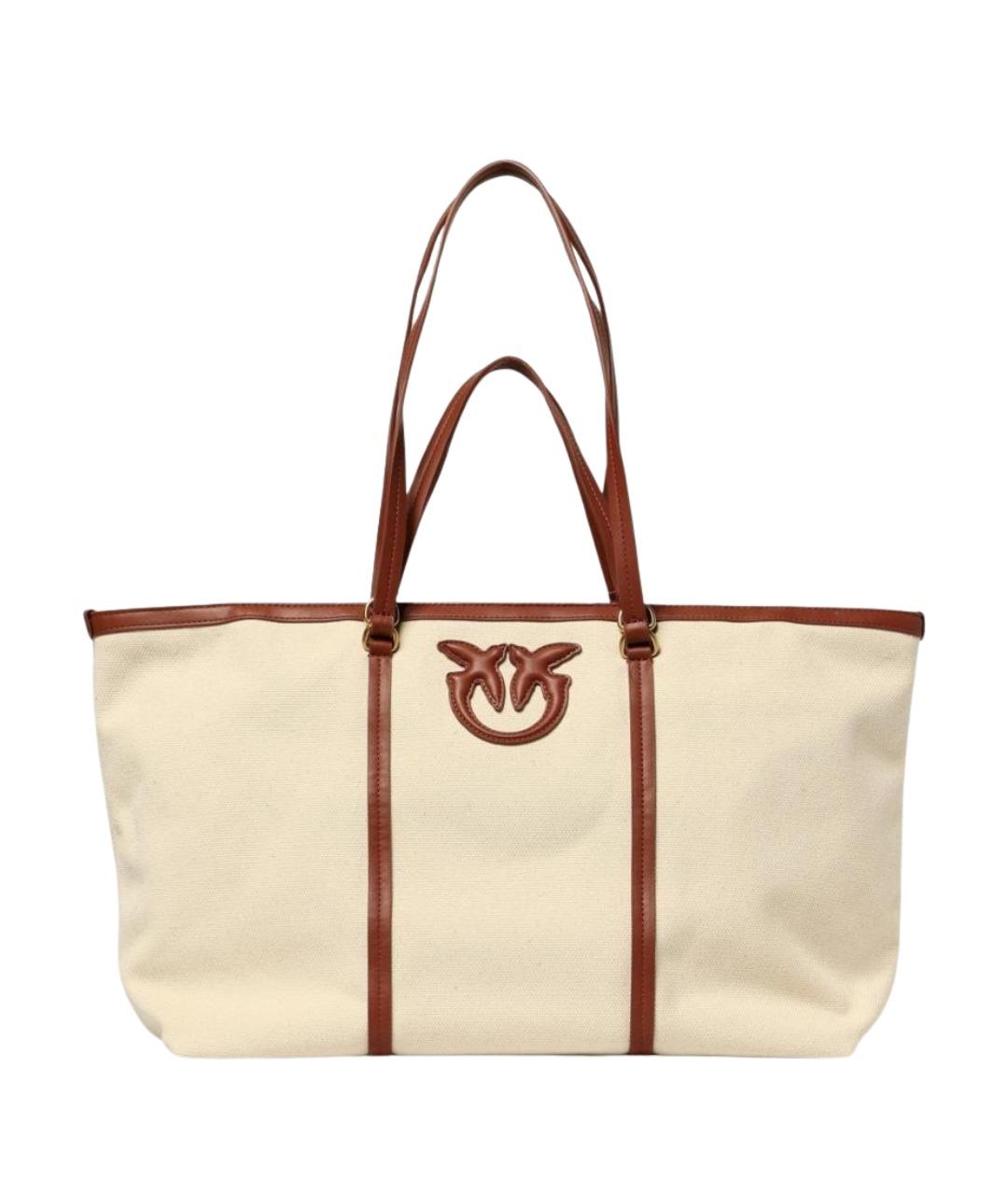 PINKO Бежевая тканевая сумка тоут, фото 1