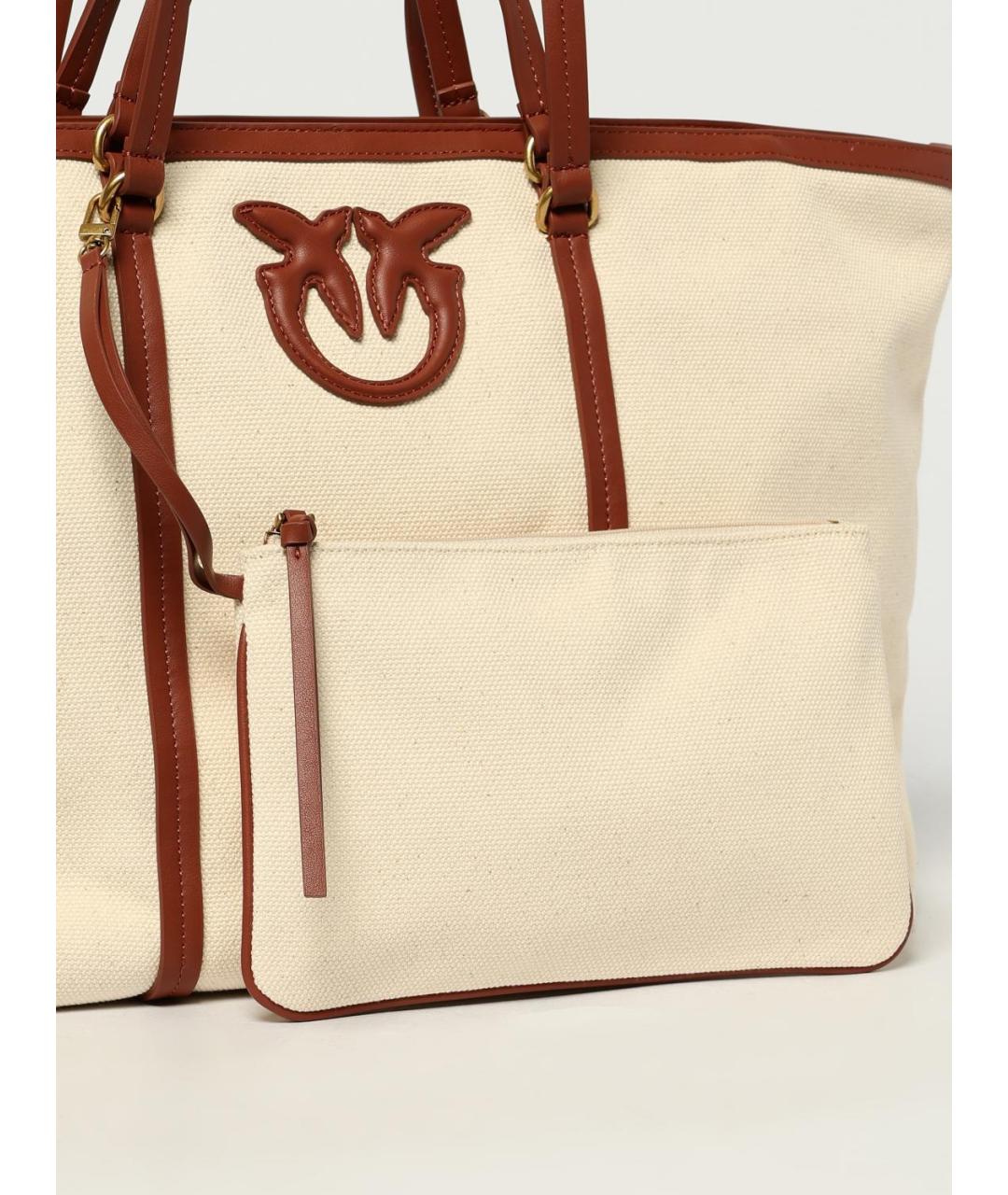 PINKO Бежевая тканевая сумка тоут, фото 3