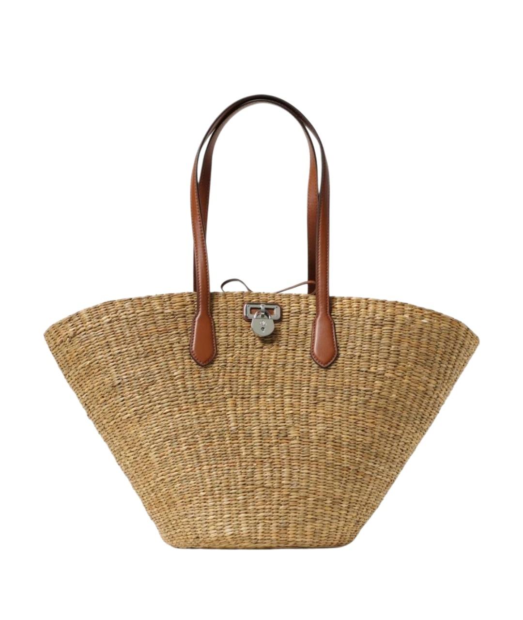 RALPH LAUREN Бежевая пелетеная сумка тоут, фото 1