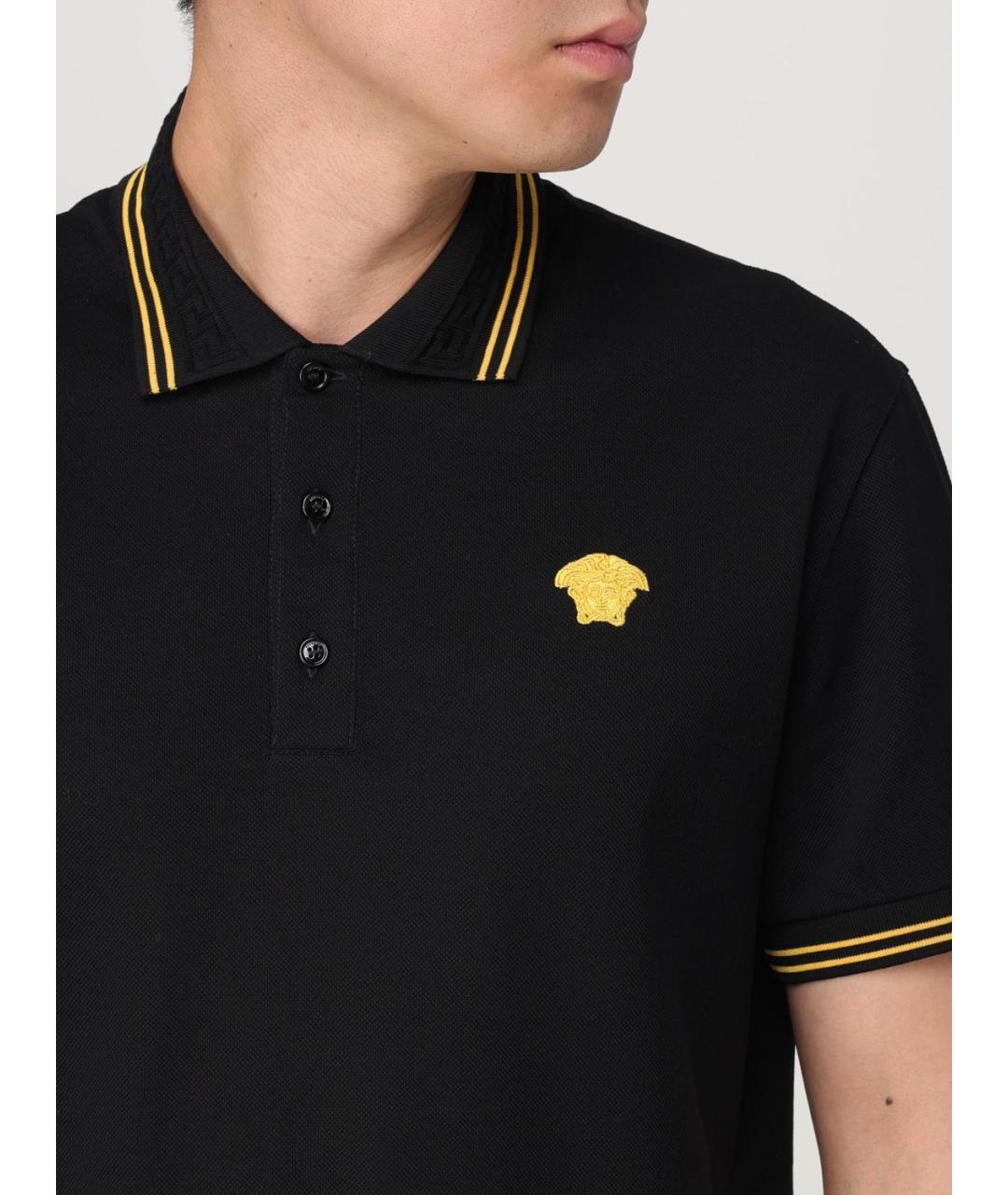 VERSACE Черное хлопковое поло с коротким рукавом, фото 5