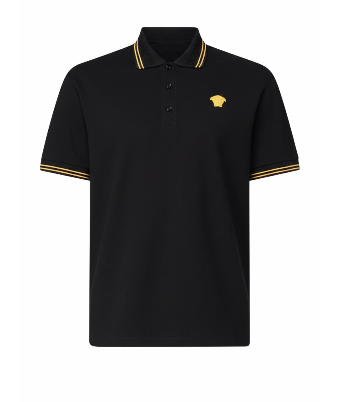 VERSACE Черное хлопковое поло с коротким рукавом, фото 1