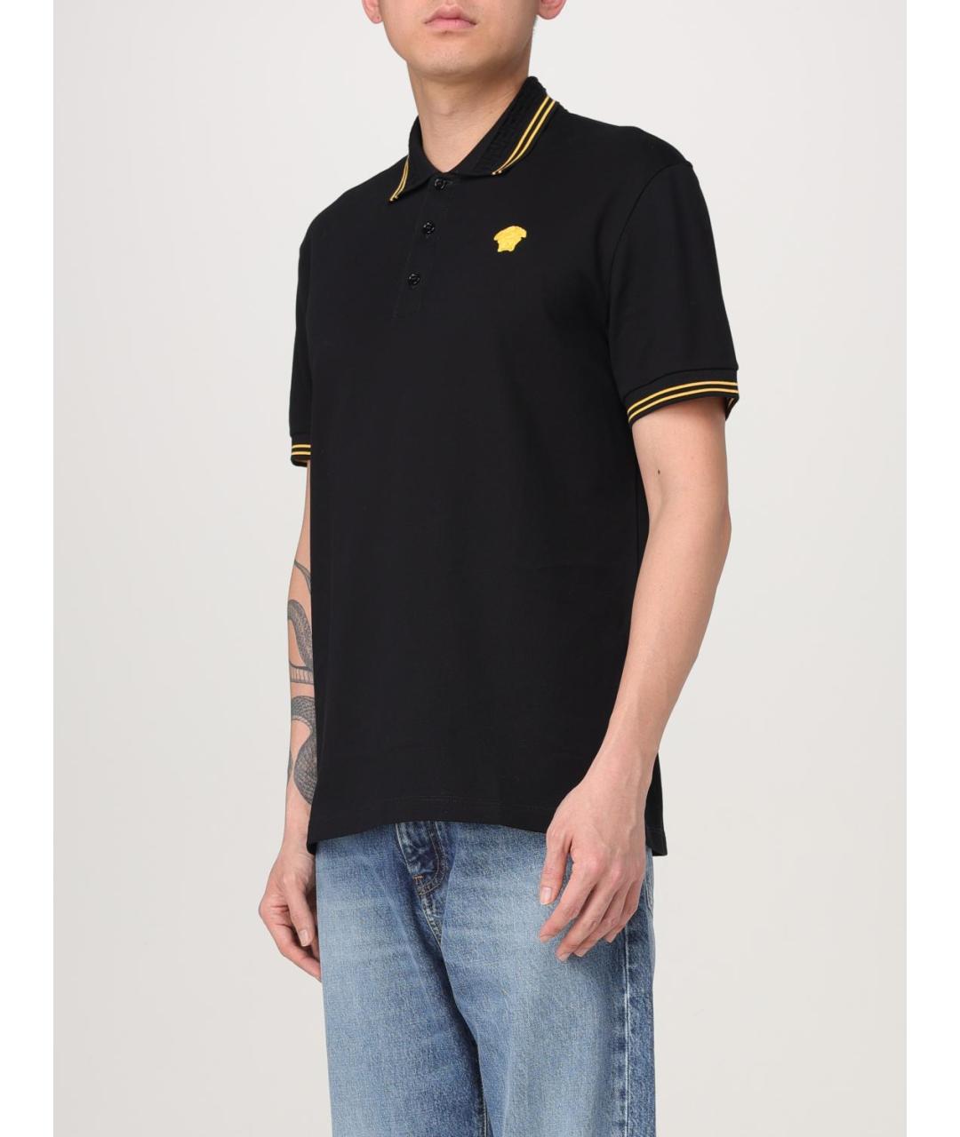 VERSACE Черное хлопковое поло с коротким рукавом, фото 4