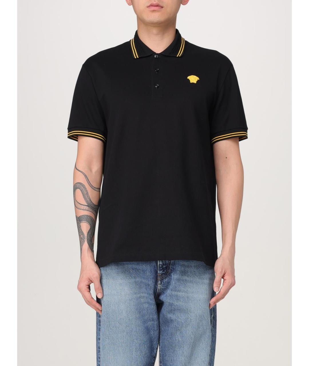 VERSACE Черное хлопковое поло с коротким рукавом, фото 6