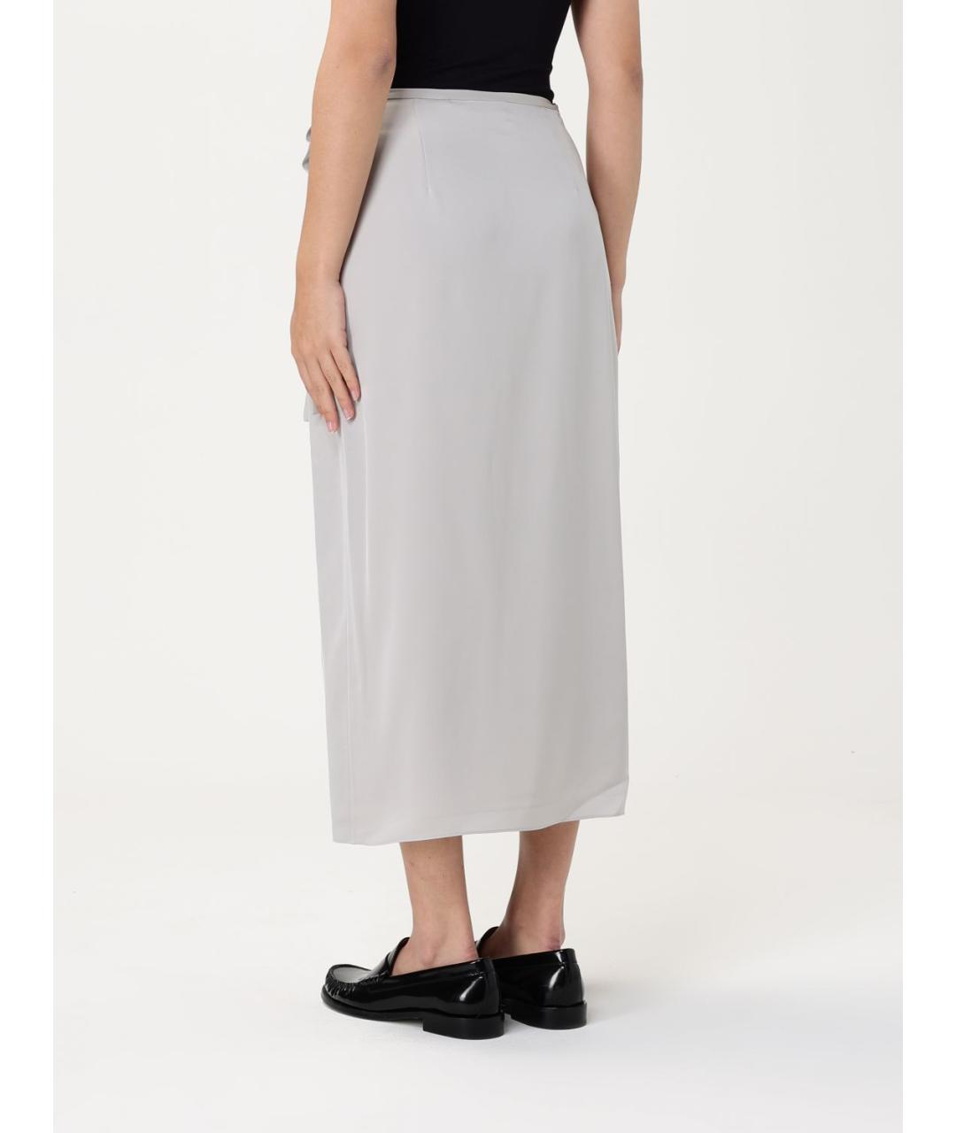 THEORY Серебряная шелковая юбка макси, фото 2