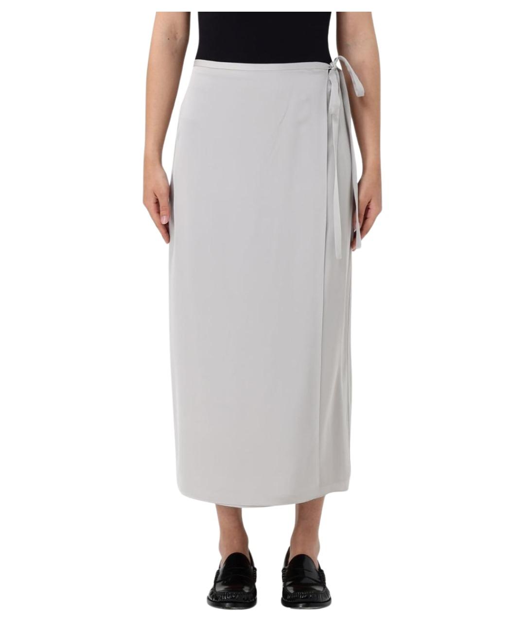 THEORY Серебряная шелковая юбка макси, фото 1