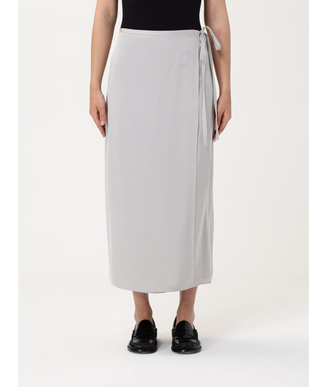 THEORY Серебряная шелковая юбка макси, фото 4