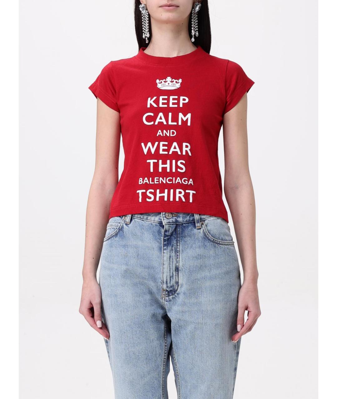 BALENCIAGA Красная хлопковая футболка, фото 2