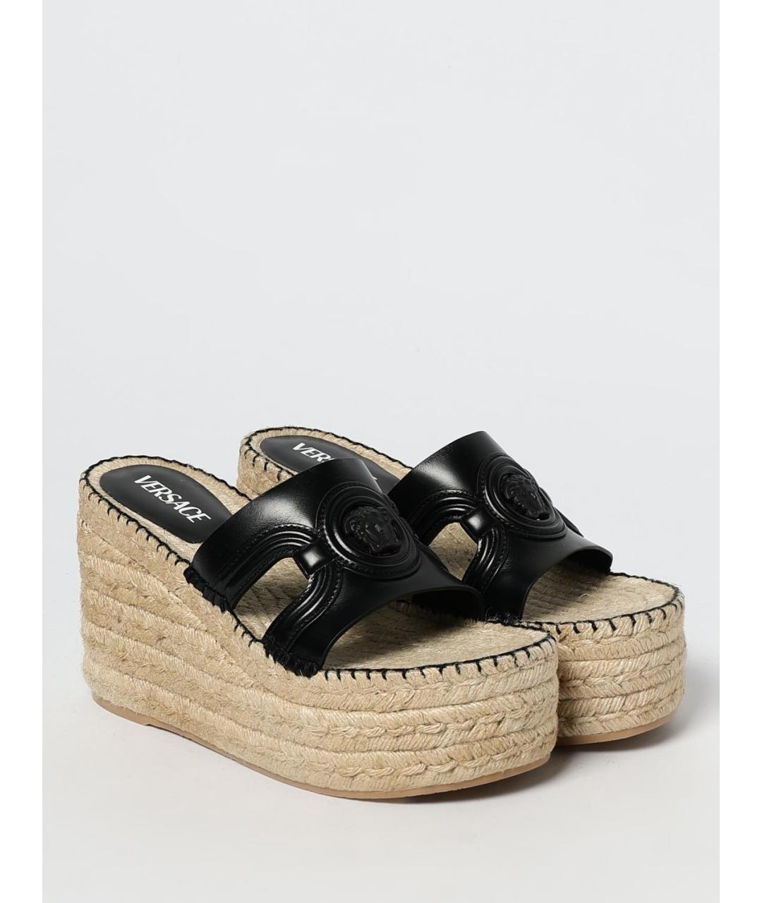 VERSACE Черные кожаные эспадрильи, фото 2