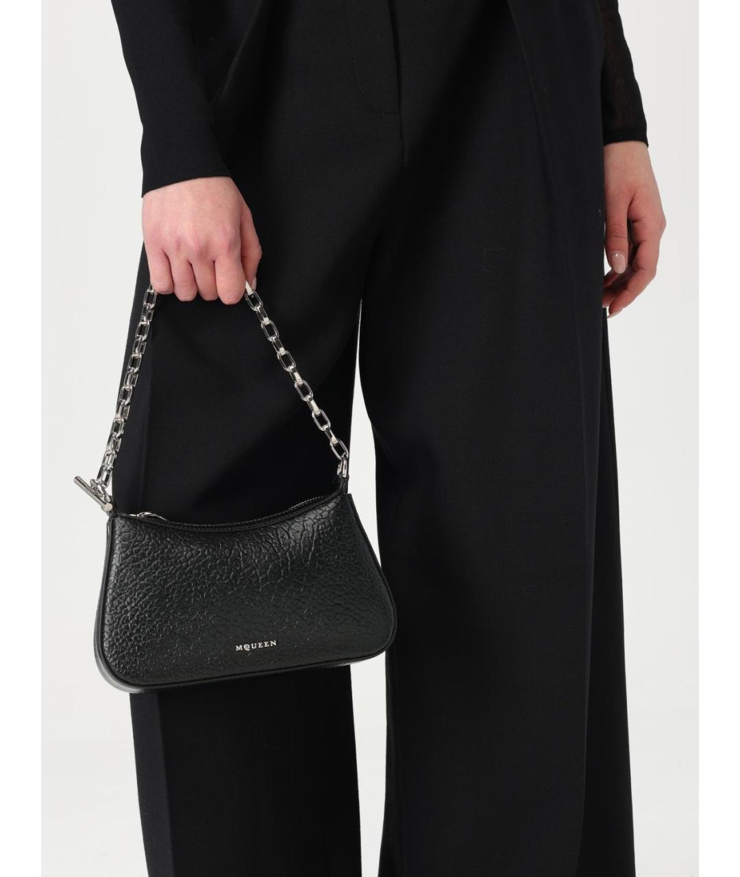ALEXANDER MCQUEEN Черная кожаная сумка через плечо, фото 2